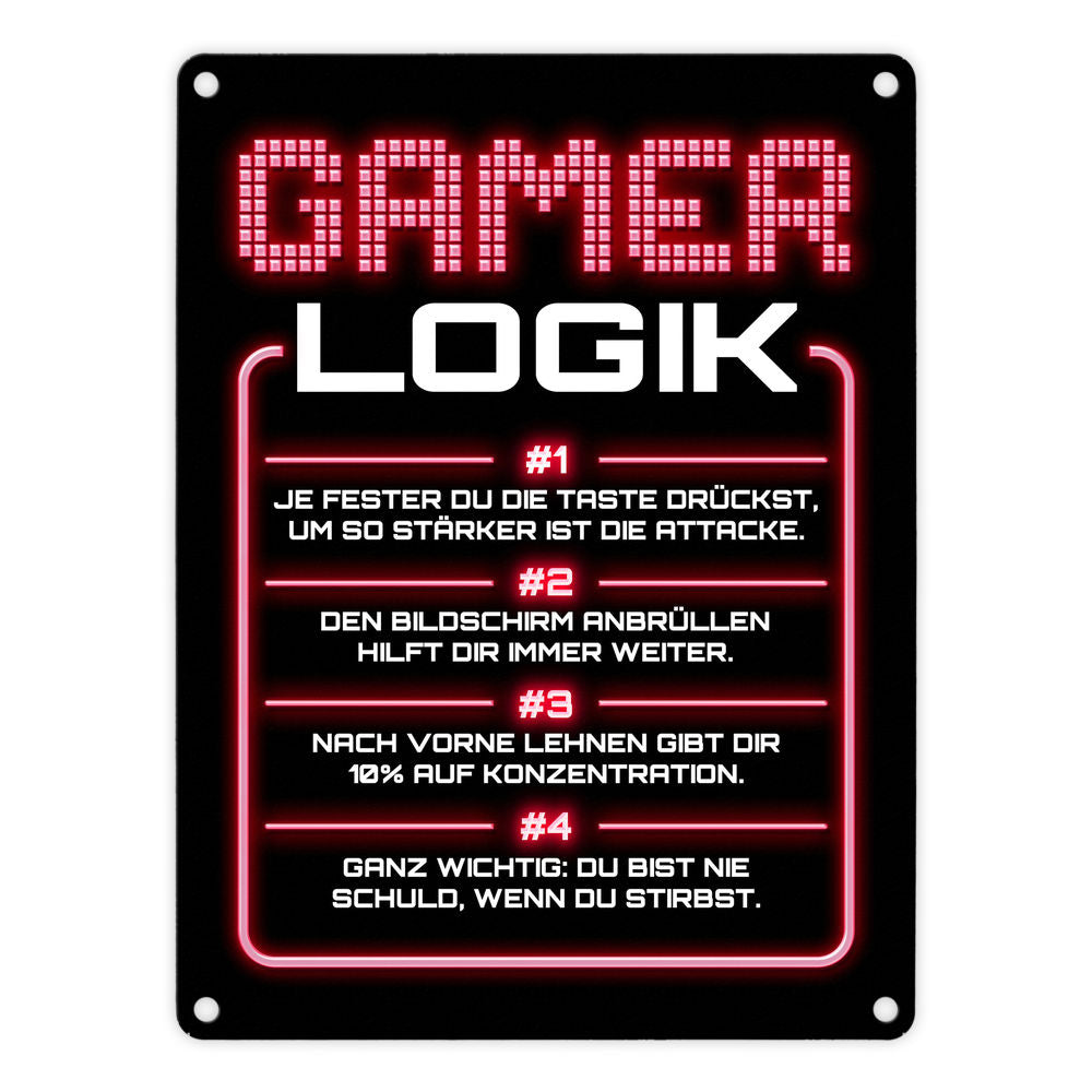 Gamer Logik Metallschild in 15x20 cm in rot