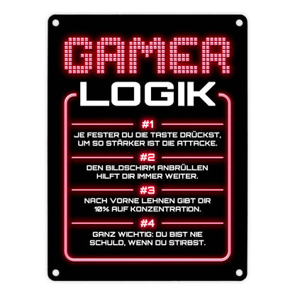 Gamer Logik Metallschild in 15x20 cm in rot