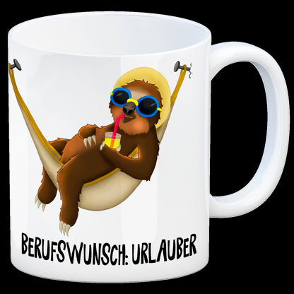 Berufswunsch: Urlauber Faultier Kaffeebecher