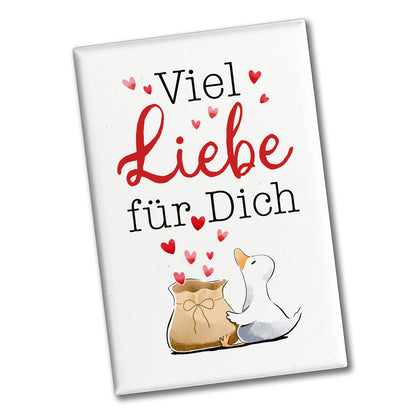 Ente Souvenir Magnet eckig mit Spruch Viel Liebe für dich