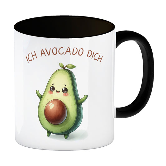 Avocado Kaffeebecher in schwarz mit Spruch Ich Avocado dich