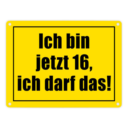 Warnschild Metallschild in 15x20 cm mit Spruch Ich bin jetzt 16 ich darf das