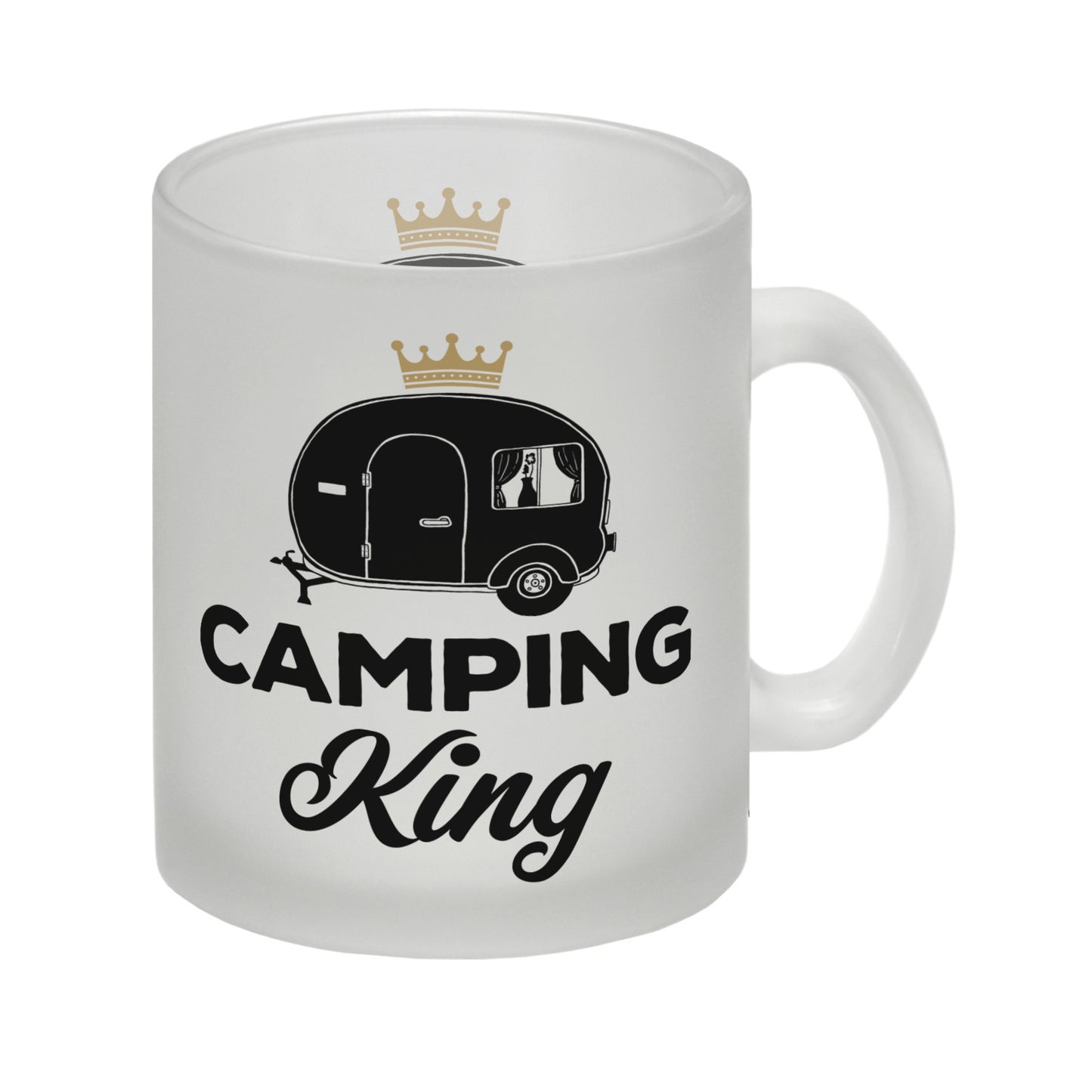 Camping King Glas Tasse mit Wohnwagen Motiv