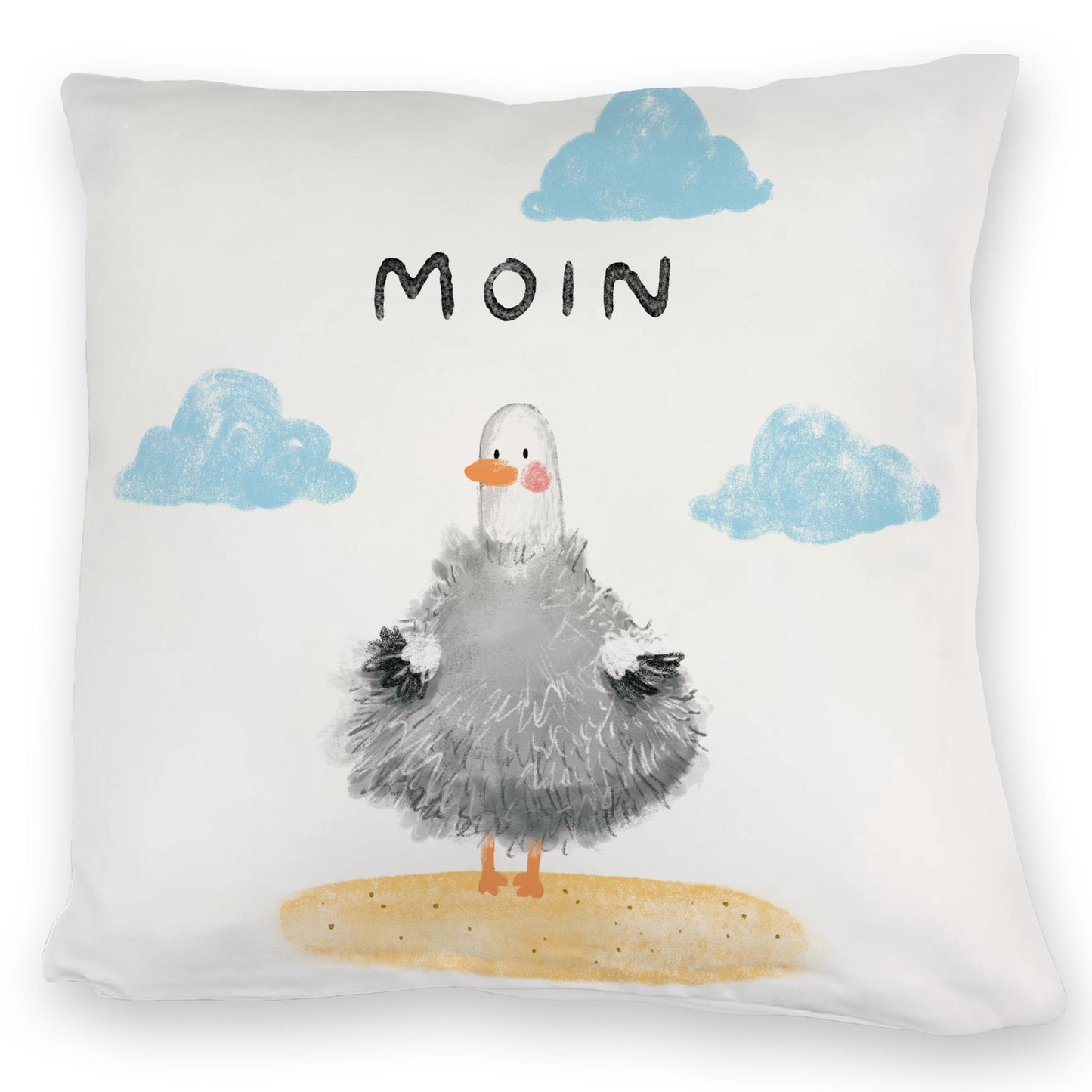 Möwe Kuschelkissen mit Spruch Moin