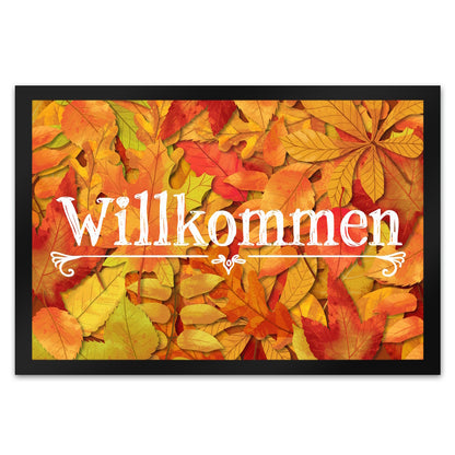 Fußmatte XL in 40x60 cm mit schönen Herbstblättern und Schriftzug - Willkommen