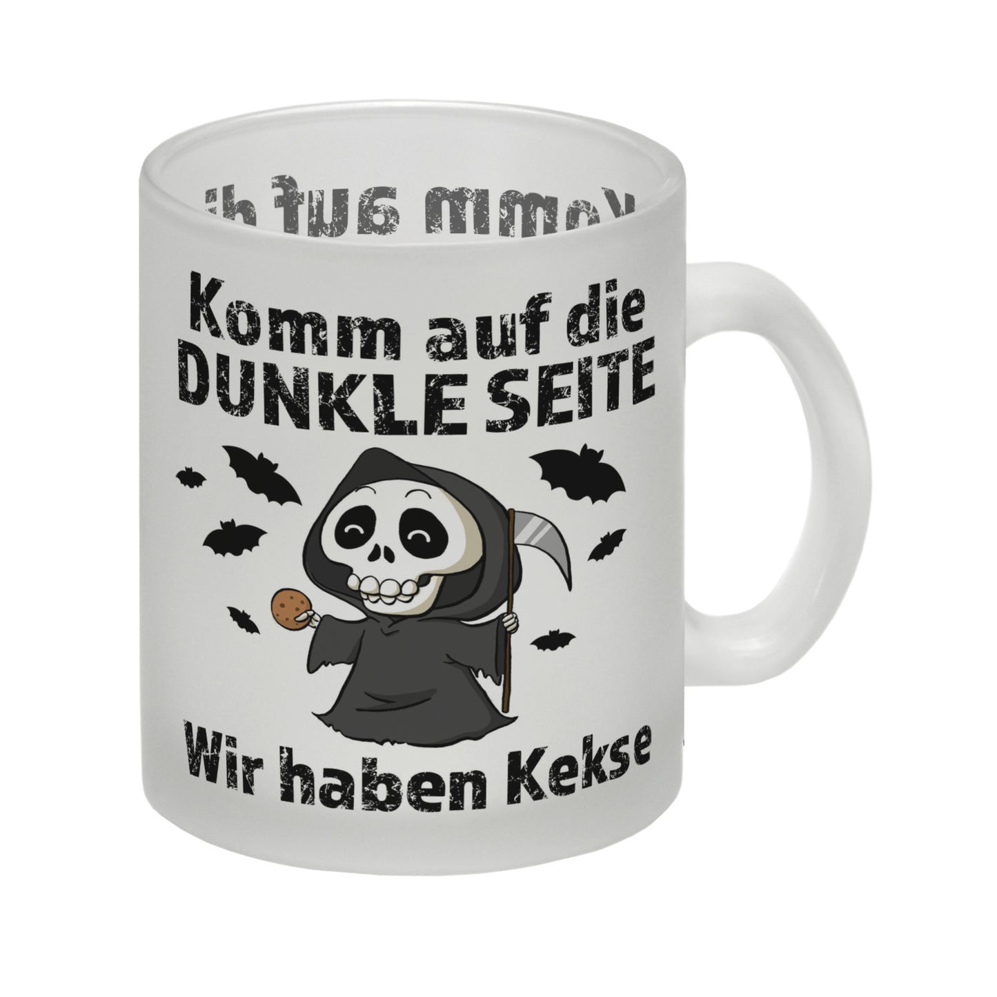 Komm auf die dunkle Seite Glas Tasse mit Spruch Wir haben Kekse