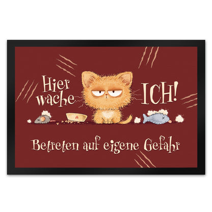 Katze Fußmatte XL in 40x60 cm mit Spruch Hier wache ich Eigene Gefahr