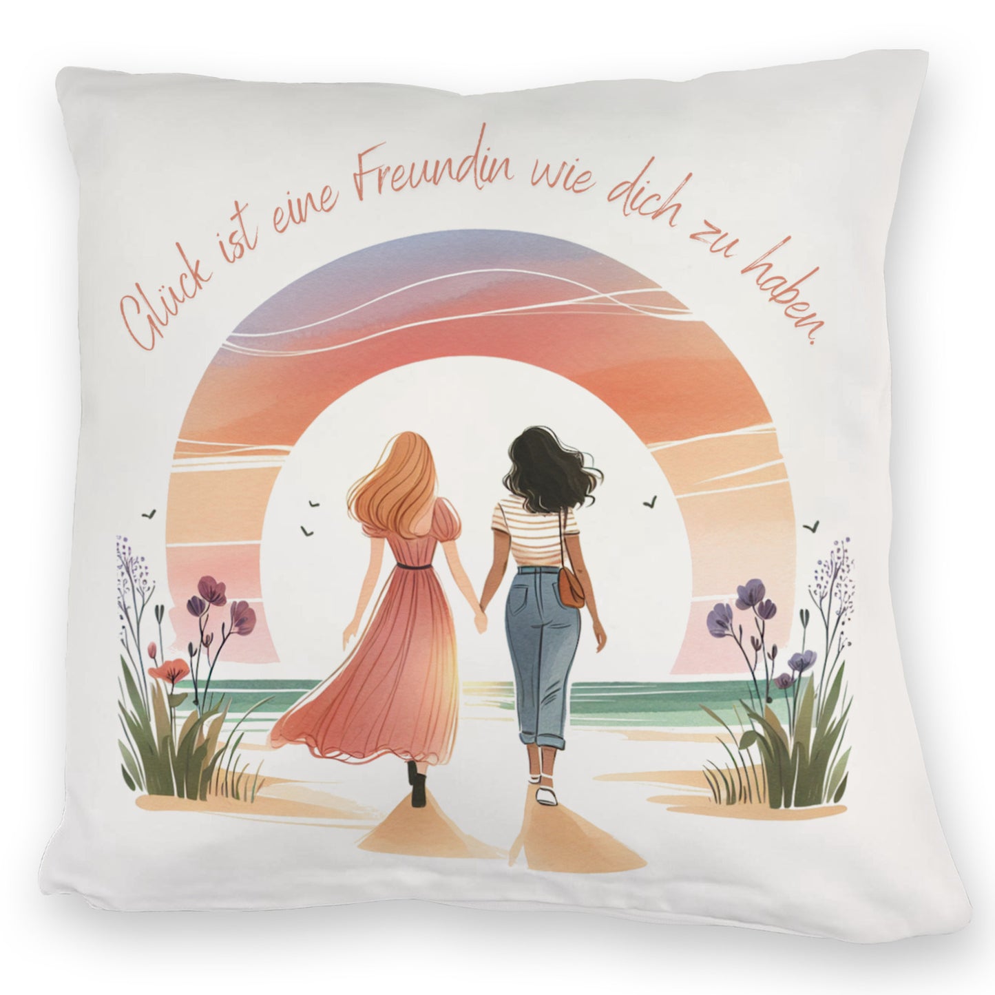 Freundinnen Sonnenuntergang Kuschelkissen mit Spruch Freundin wie dich ist Glück