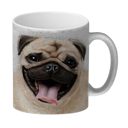 Glitzer-Glitzer-Kaffeebecher mit Mops Motiv