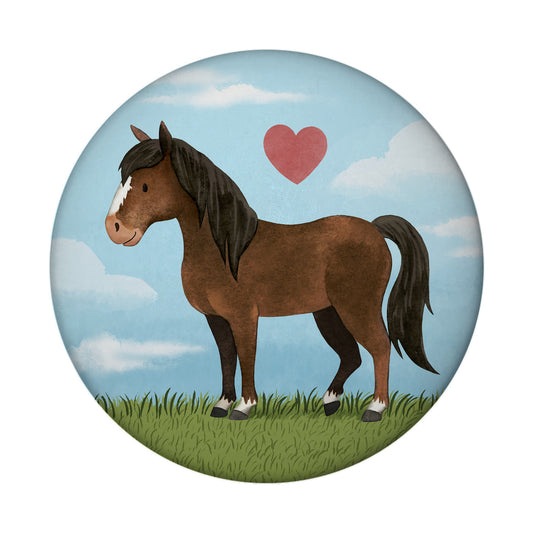 Pony in dunkelbraun Magnet rund