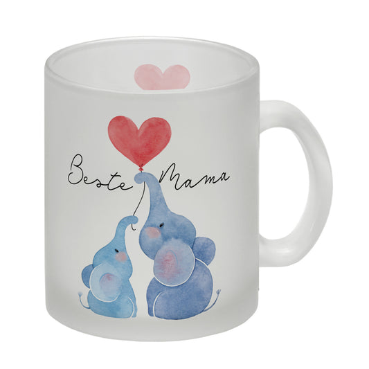 Elefant Mutter und Kind Glas Tasse mit Spruch Beste Mama