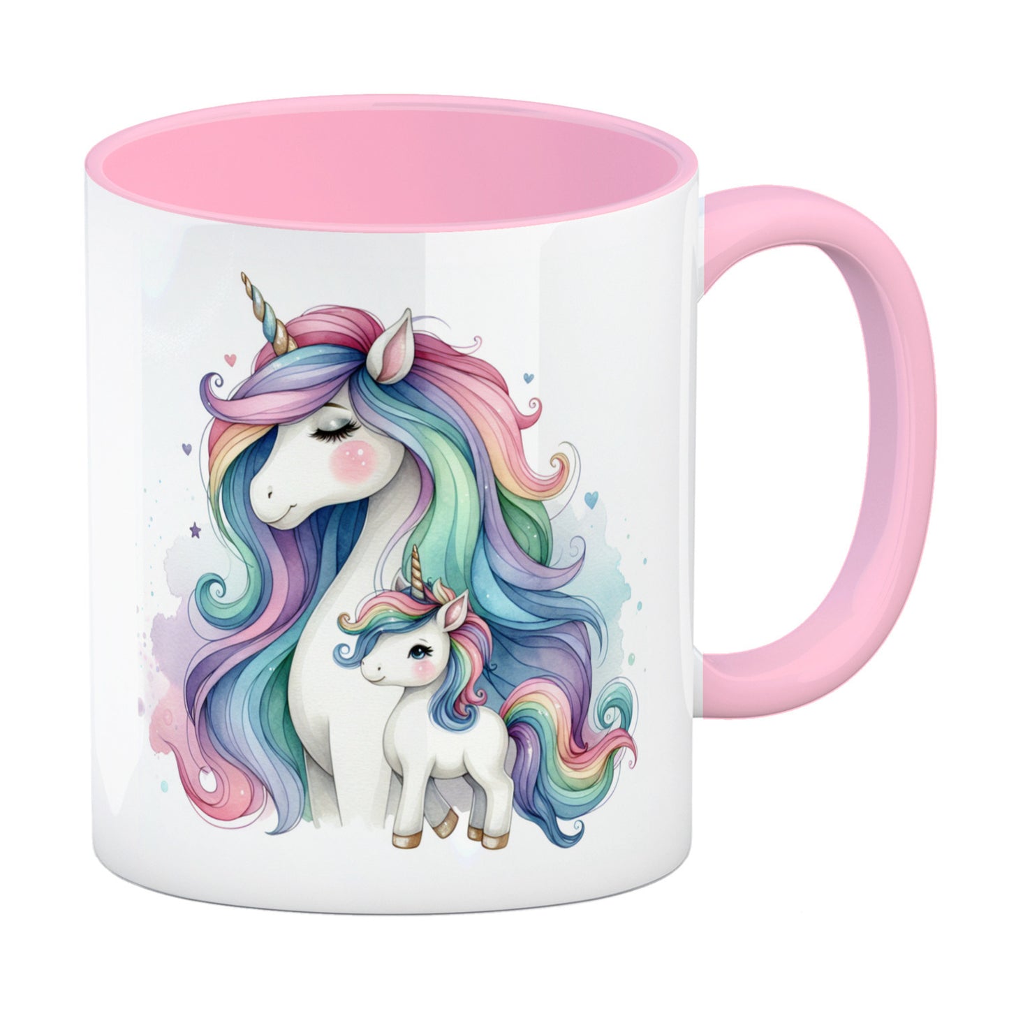 Einhorn-Mama mit Kind Kaffeebecher in rosa