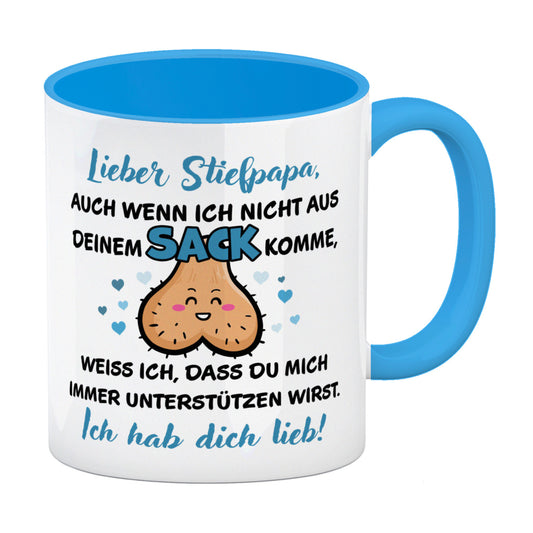 Stiefpapa, ich hab dich lieb Kaffeebecher in hellblau mit Spruch