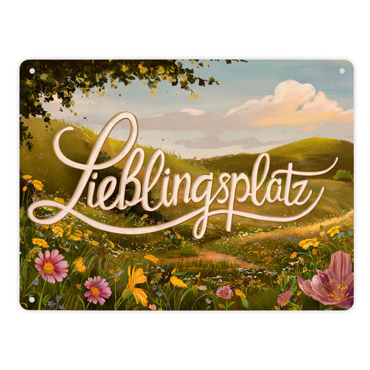 Lieblingsplatz Metallschild XL in 21x28 cm mit Blumenwiese