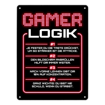 Gamer Logik Metallschild XL in 21x28 cm in rot