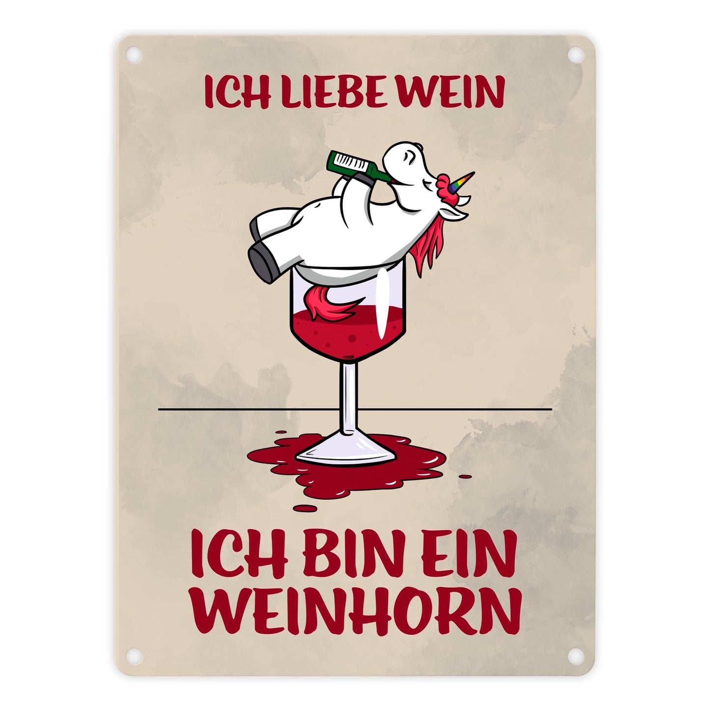 Metallschild in 15x20 cm mit Motiv und Spruch - Ich liebe Wein ich bin ein Weinhorn