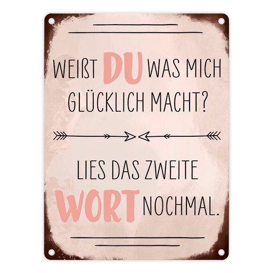 Du machst mich glücklich Metallschild in 15x20 cm mit Spruch zum Valentinstag