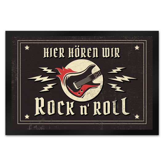 Hier hören wir Rock n' Roll Fußmatte XL in 40x60 cm mit Gitarren Motiv