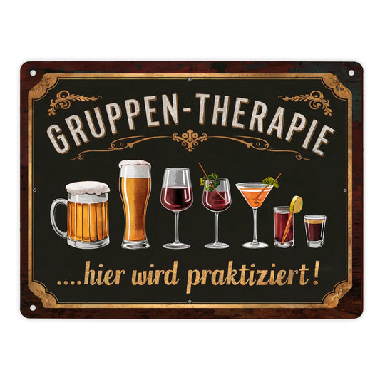 Gruppen-Therapie Alkohol Metallschild XL in 21x28 cm - Hier praktiziert