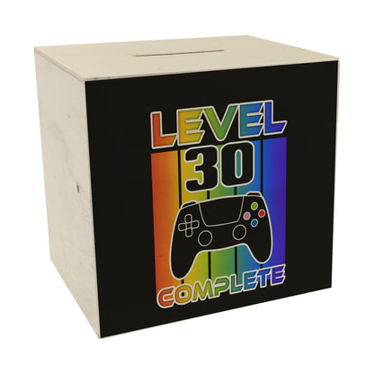 30. Geburtstag Gamer Spardose aus Holz mit Spruch Level 30 complete