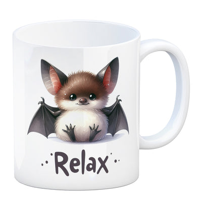 Baby Fledermaus Kaffeebecher mit Spruch Relax