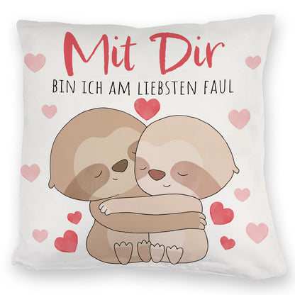 Faultier Paar Kuschelkissen mit Spruch Mit dir bin ich am liebsten faul