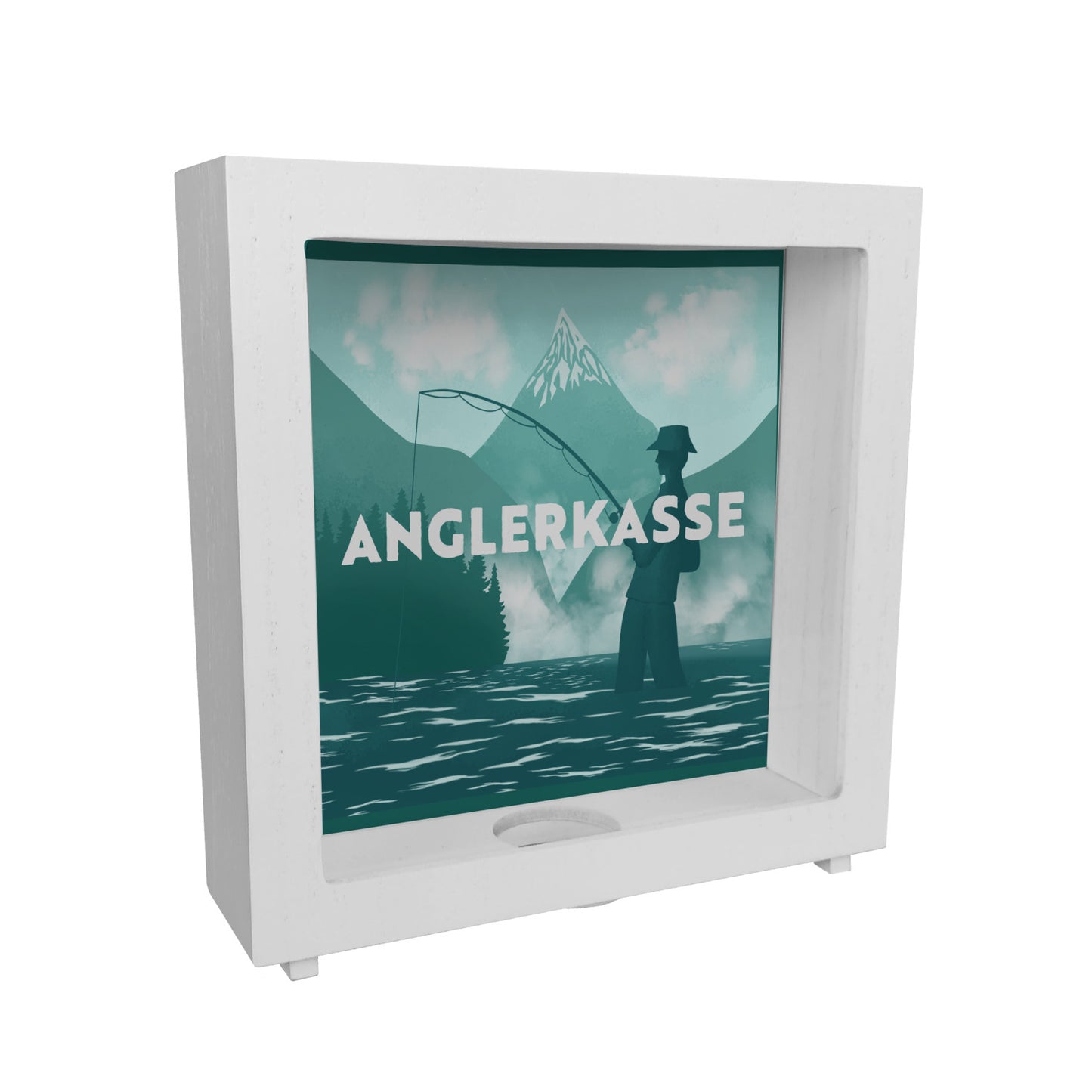 Anglerkasse Rahmen Spardose aus Holz mit Anglermotiv für Angler