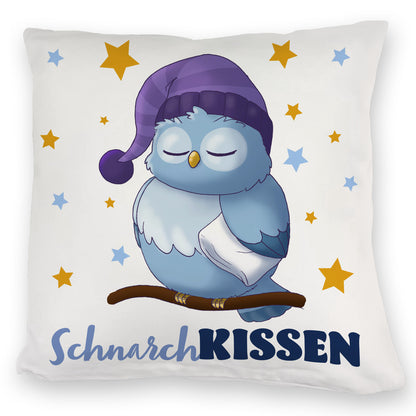 Schlafende Eule Kuschelkissen mit Spruch SchnarchKuschelkissen