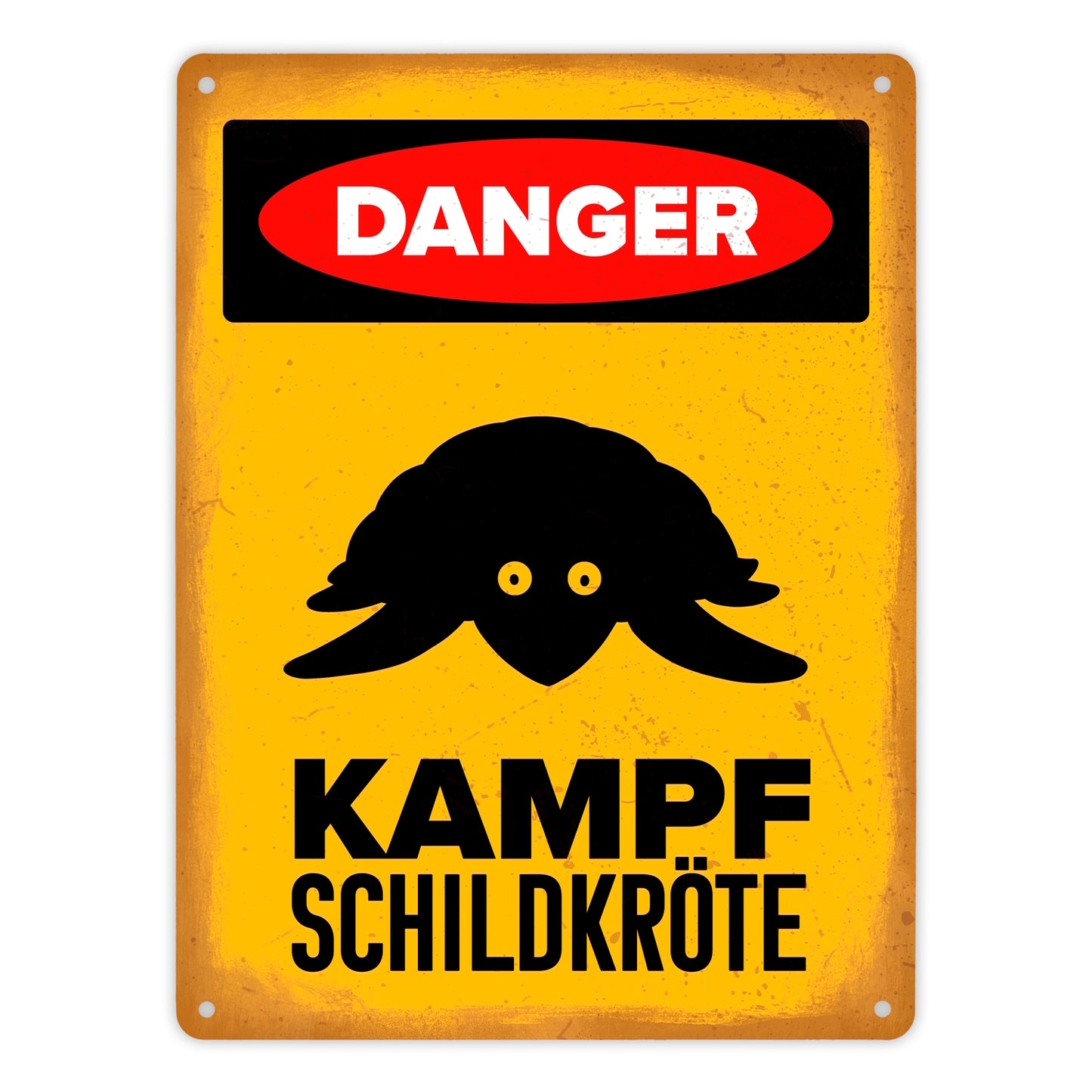 Danger Kampf Schildkröte Metallschild XL in 21x28 cm mit Schildkröten Silhouette