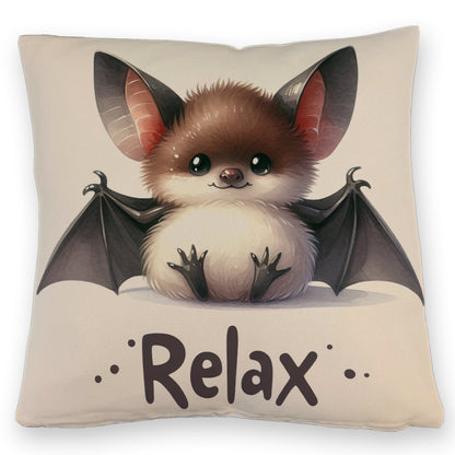 Baby Fledermaus Kissen mit Leinenoptik mit Spruch Relax