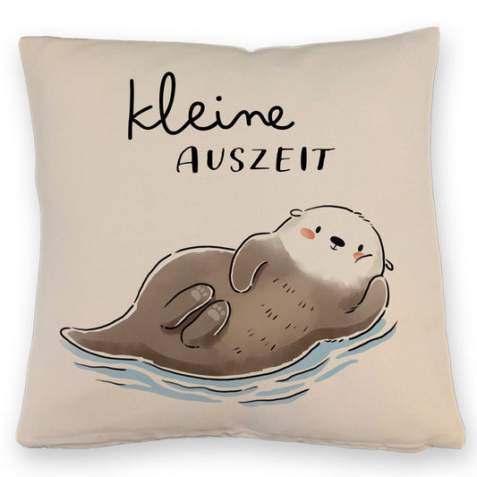 Otter Kissen mit Leinenoptik mit Spruch Kleine Auszeit