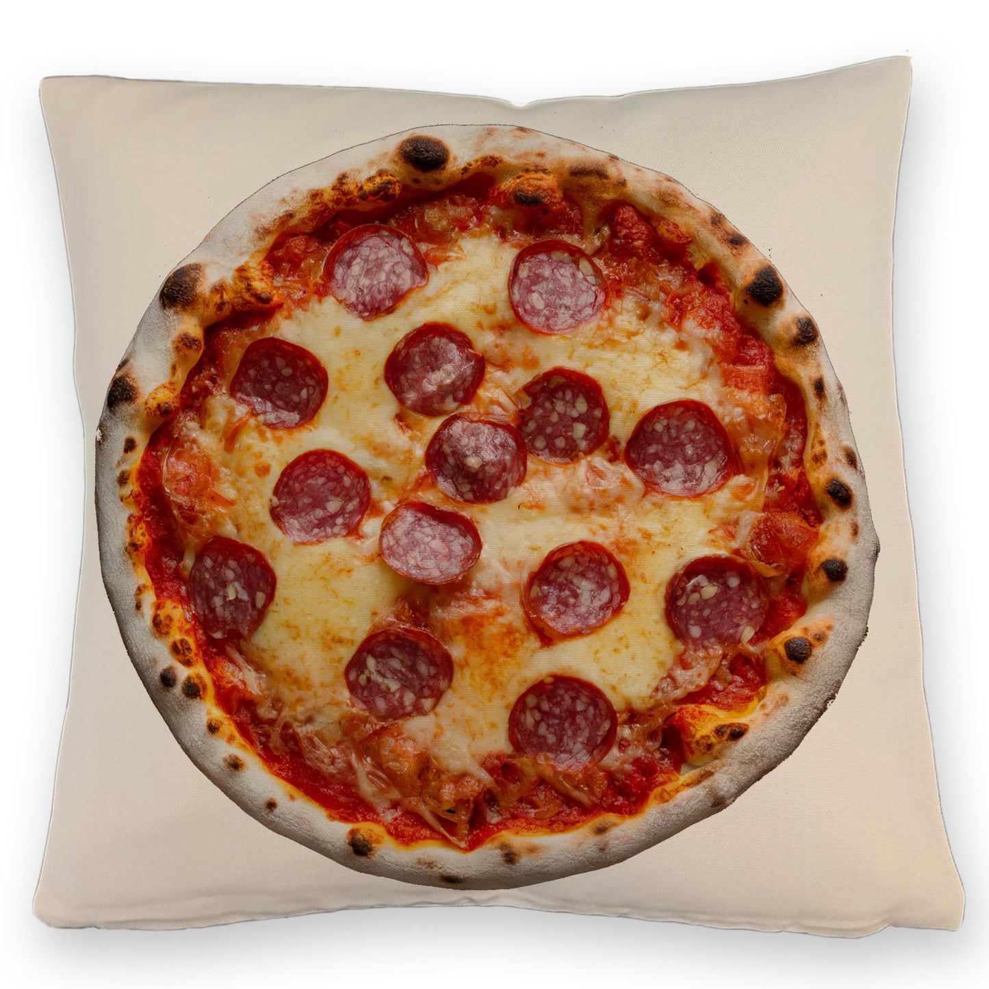 Fast Food Salami Pizza Kissen mit Leinenoptik