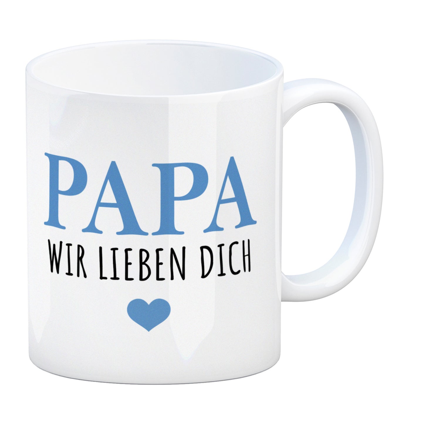 Papa wir lieben dich Kaffeebecher in blau mit Herz