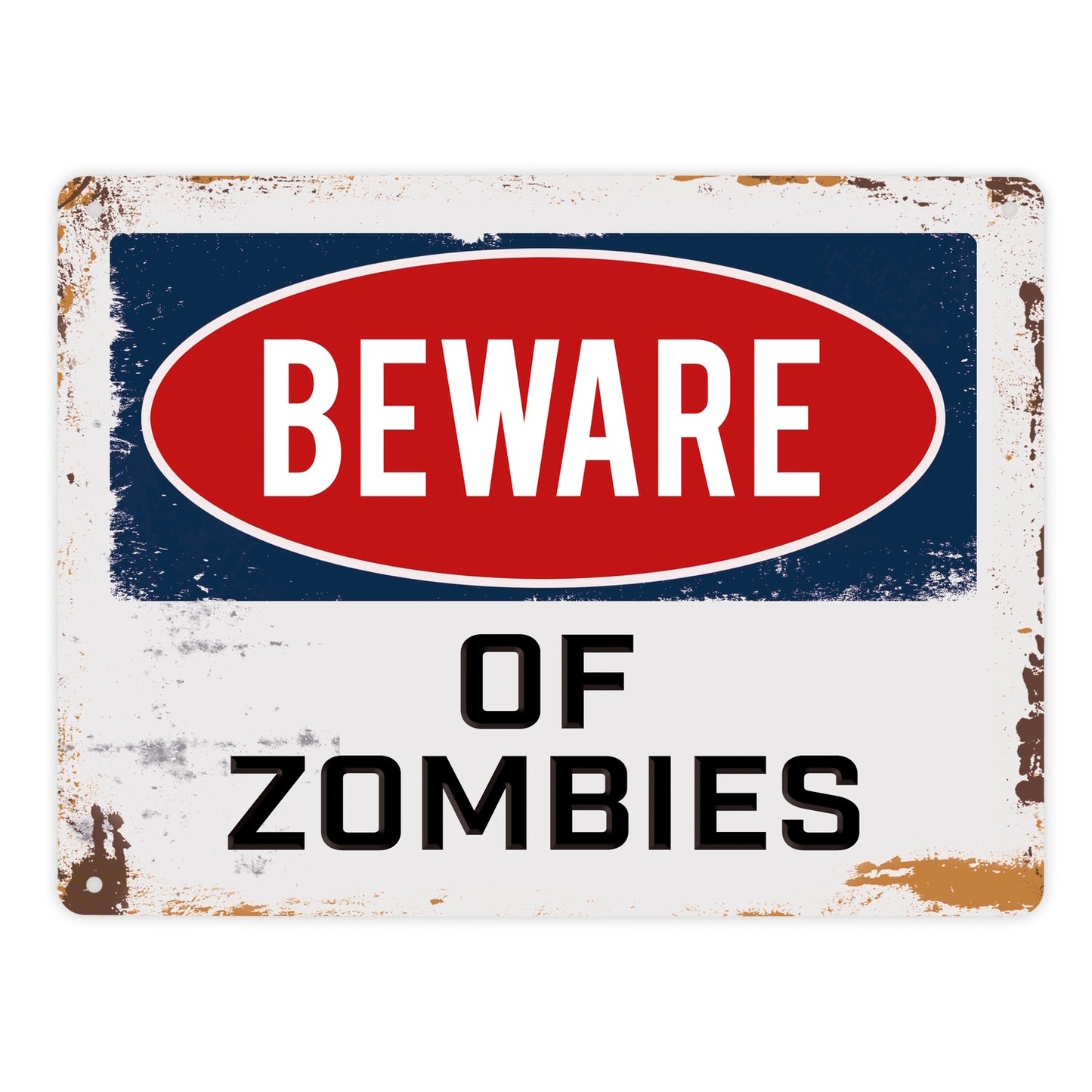 Metallschild XL mit Spruch: Beware of Zombies