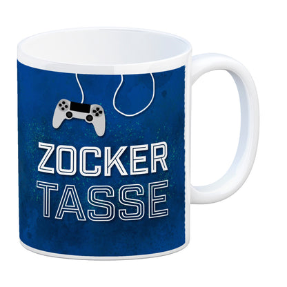 Zocker Kaffeebecher mit Controller Motiv und Spruch: Zocker Tasse