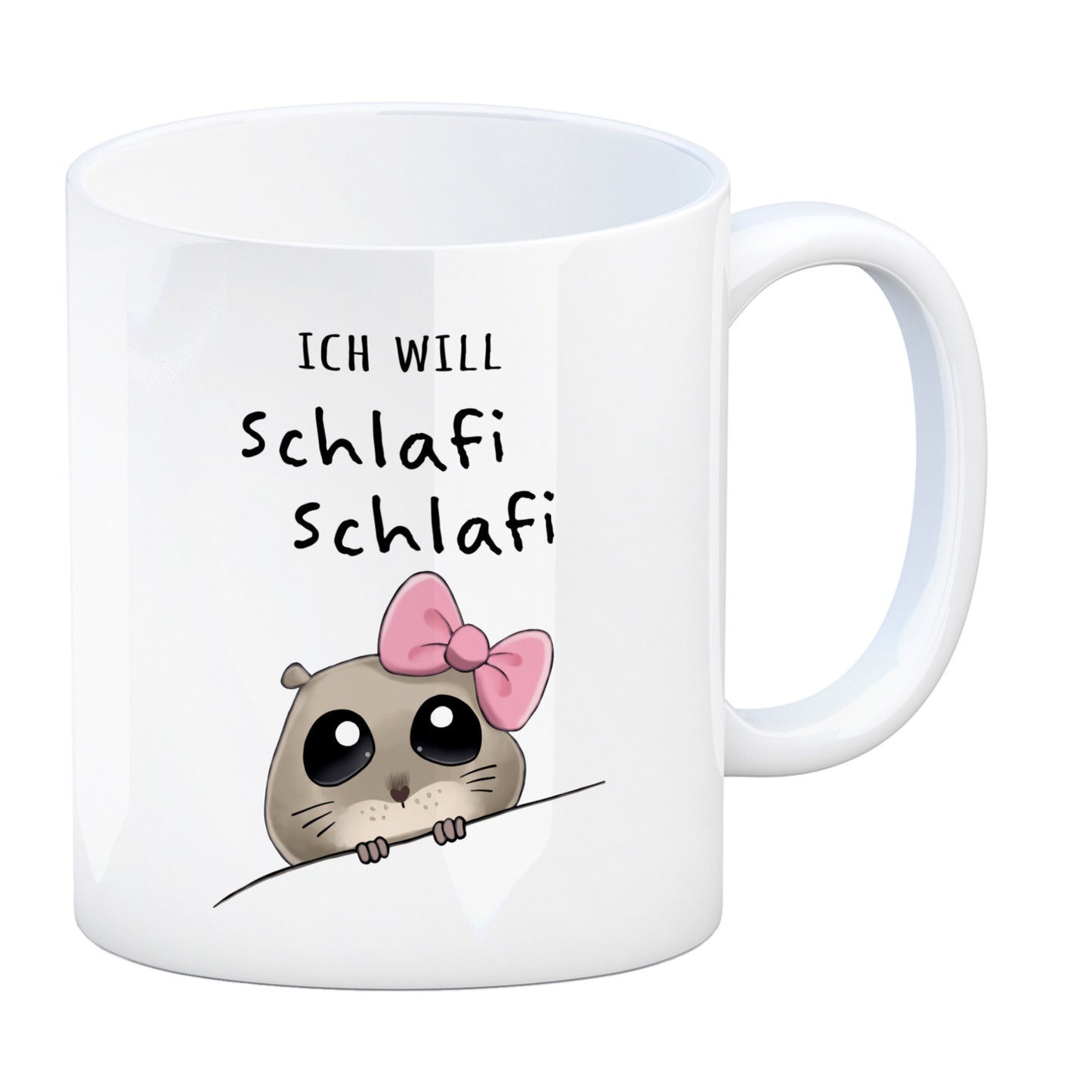 Meme Hamster Kaffeebecher mit Spruch Ich will Schlafi Schlafi