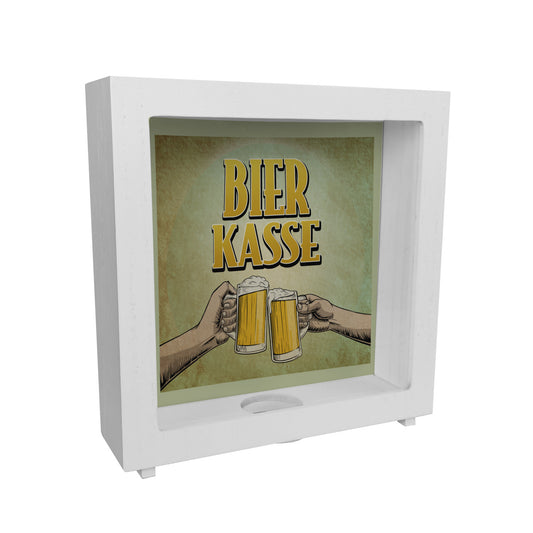 Bierkasse Rahmen Spardose aus Holz mit coolem retro Motiv - prostende Bierkrüge für die Hausbar