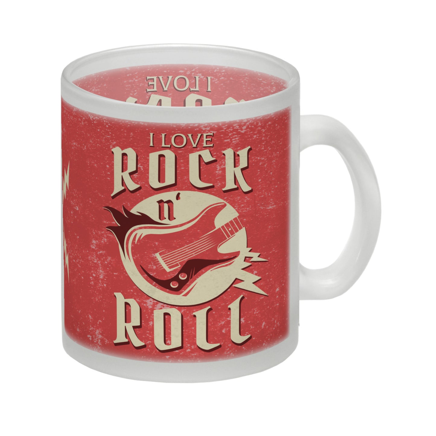 I Love Rock 'n' Roll Glas Tasse mit Gitarren Motiv