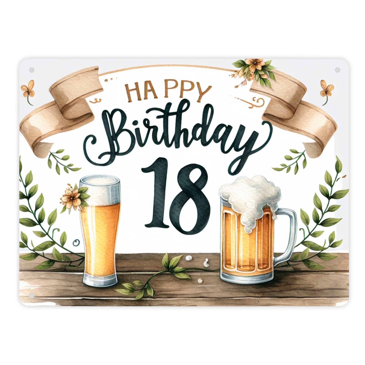 Happy Birthday 18 Bier Metallschild XL in 21x28 cm