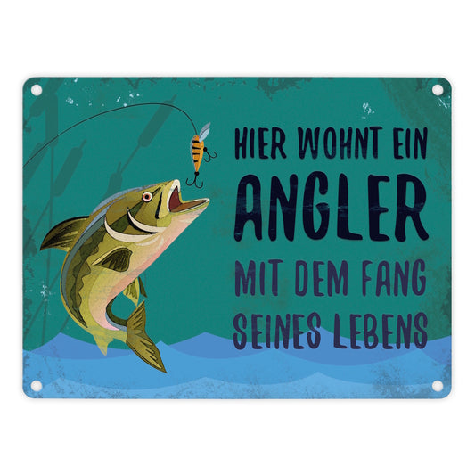 Angler mit dem Fang seines Lebens Blechschild in 15x20 cm