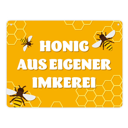 Imkerei Bienen Metallschild XL in 21x28 cm mit Spruch Honig aus eigener Imkerei