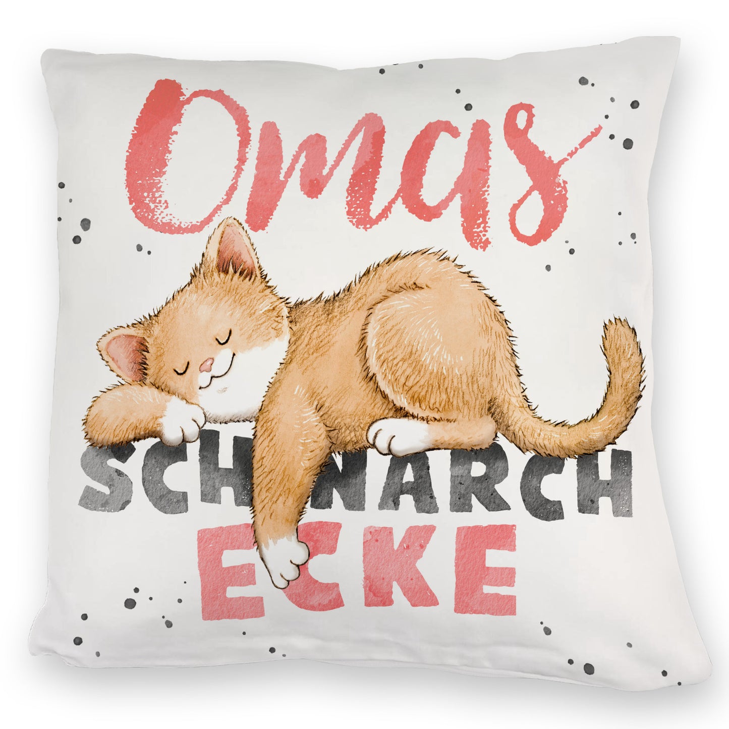 Orange Katze Kuschelkissen mit Spruch Omas Schnarchecke