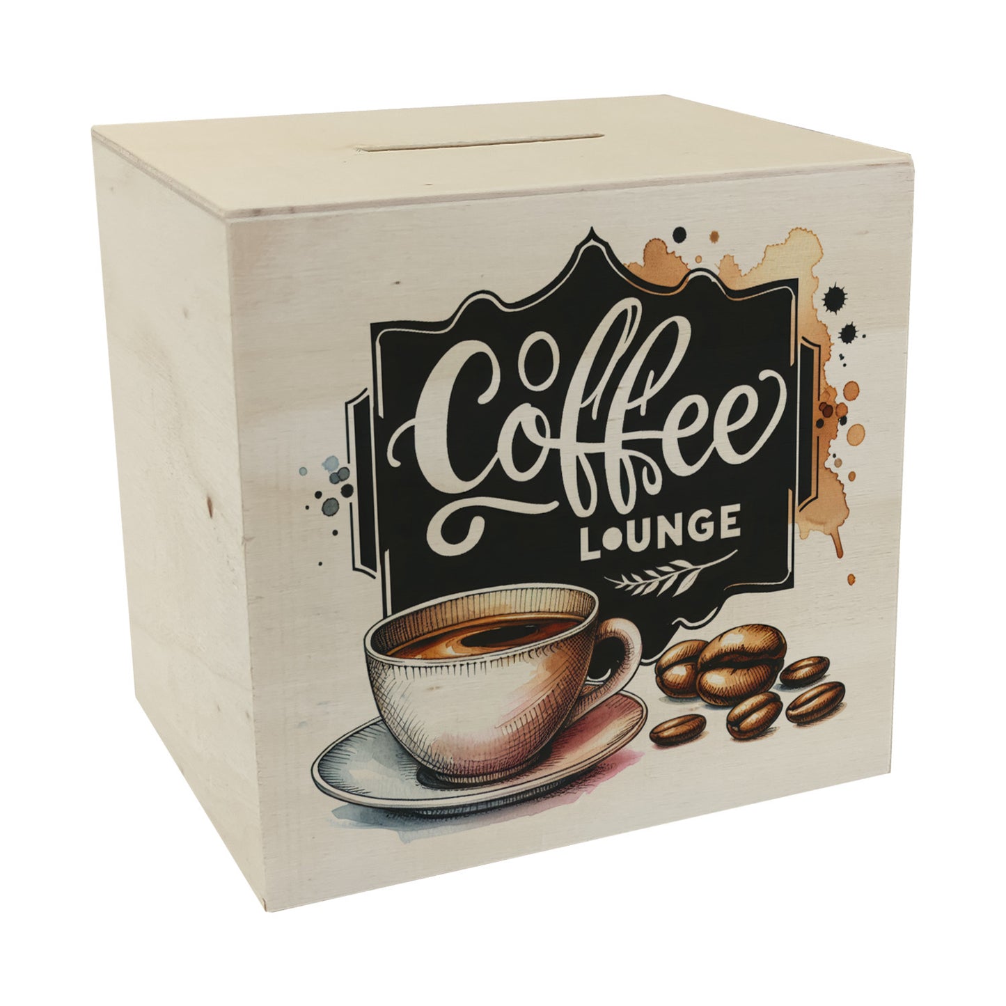 Coffee Lounge Spardose aus Holz