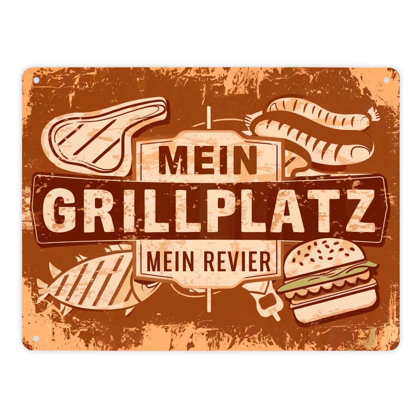 Grillplatz Vintage Metallschild XL in 21x28 cm - Mein Revier