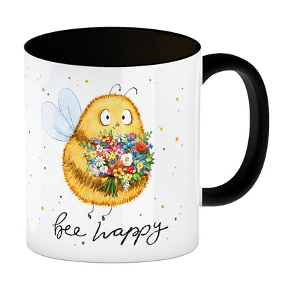 Pummel Biene Kaffeebecher in schwarz mit Spruch Bee happy