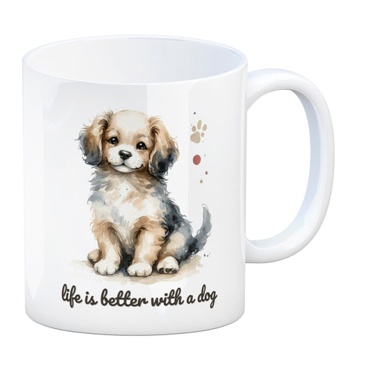 niedlicher Hund Kaffeebecher mit Spruch life is better with a dog