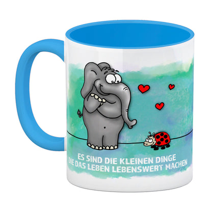 Es sind die kleine Dinge die das Leben lebenswert machen Kaffeebecher [Vtext2] mit Elefant und Marienkäfer Motiv