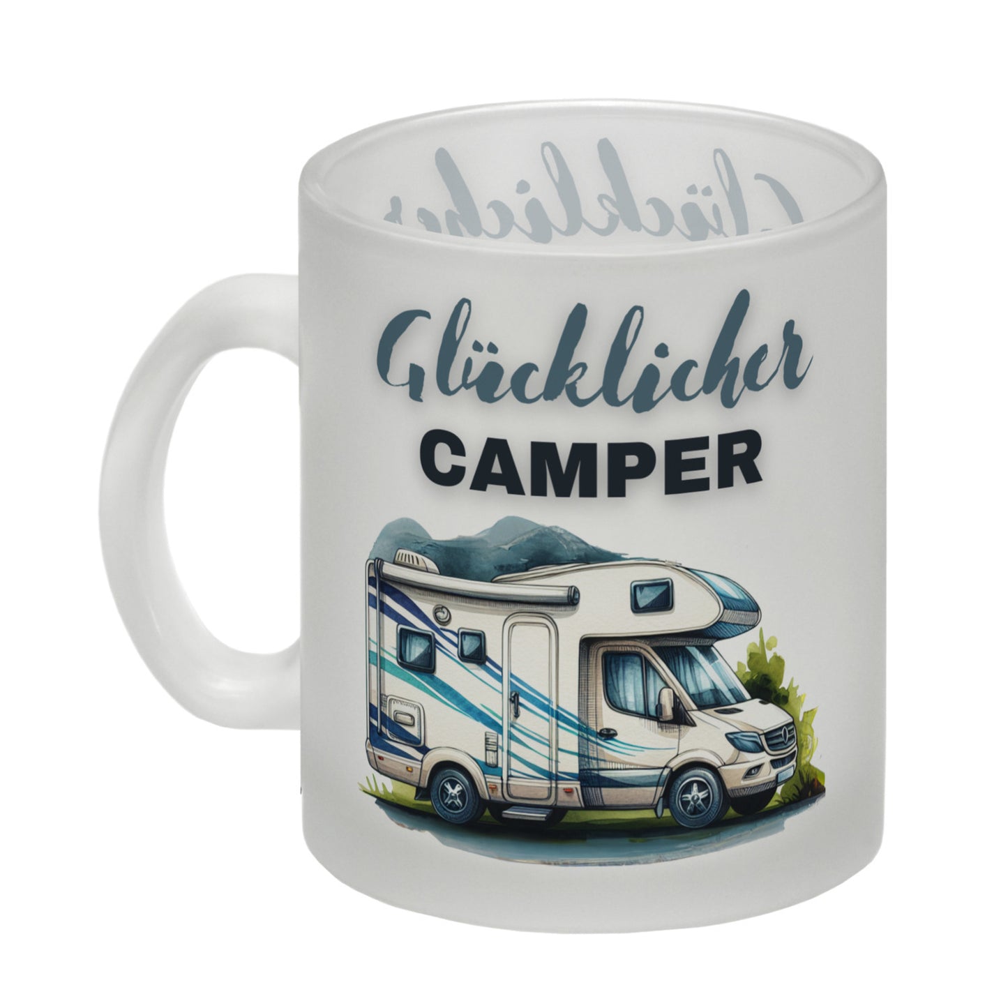 Wohnmobil Glas Tasse mit Spruch Glücklicher Camper