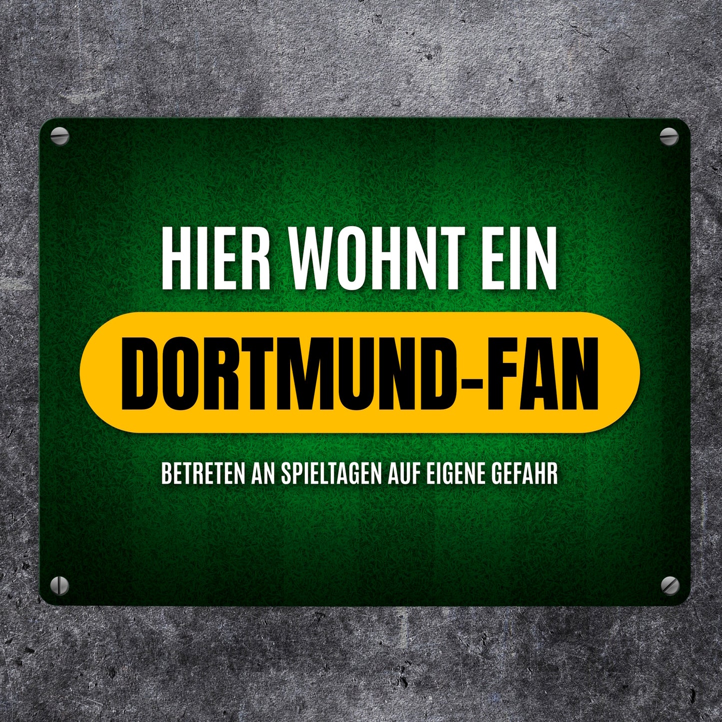 Hier wohnt ein Dortmund-Fan Metallschild mit Rasen Motiv