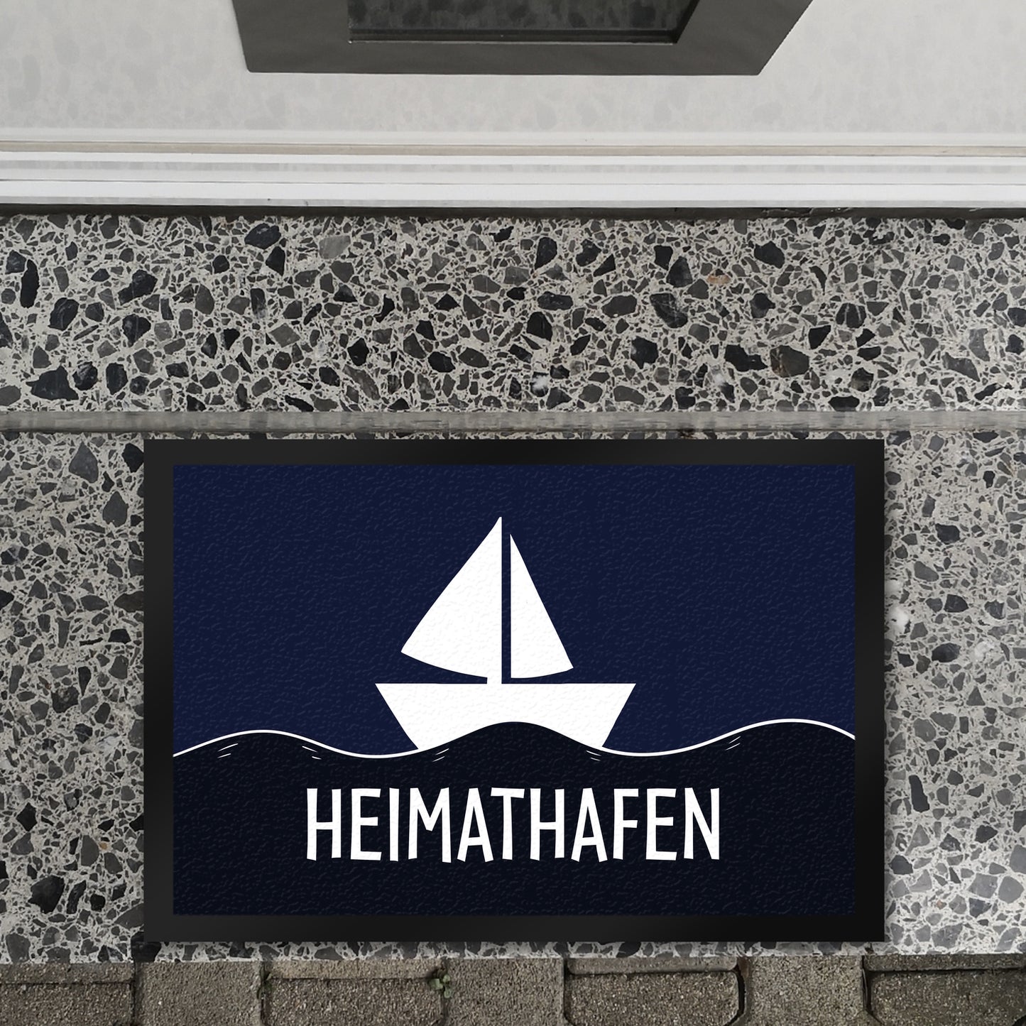 Heimathafen Fußmatte mit Schiff und Meeresmotiv